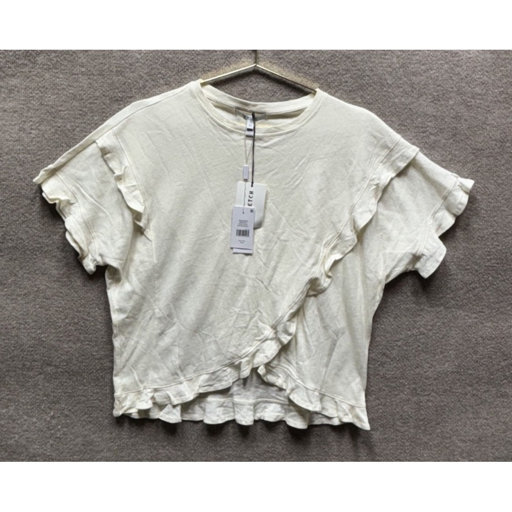 Derek‎ Lam 10 Crosby Cotton Linen Ruffle Top Womens Medium Cream Blanc NEW NWT
